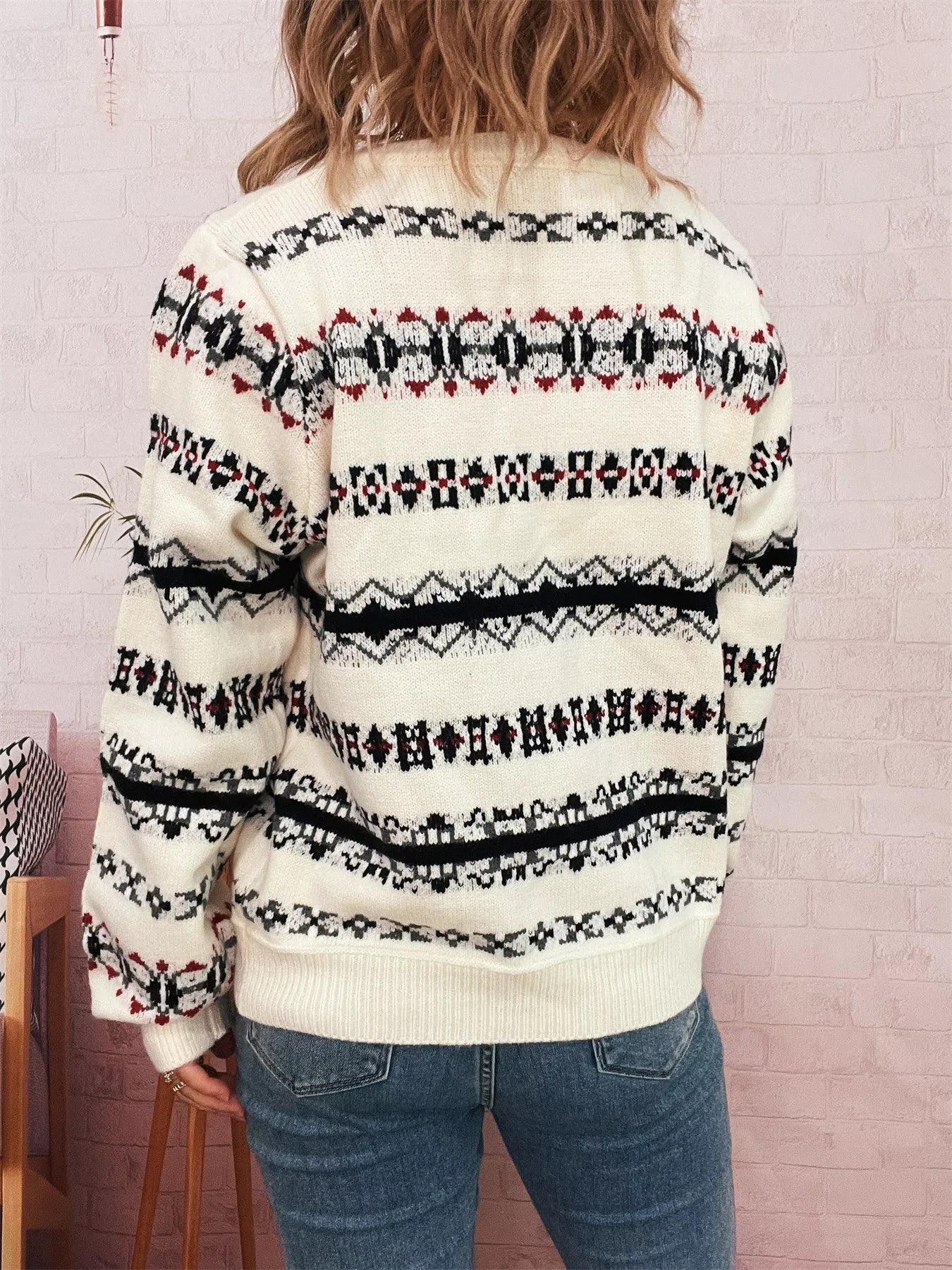 Vintage Pattern Button-Down Cardigan 