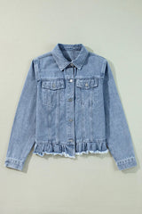 Raw Hem Long Sleeve Denim Jacket 