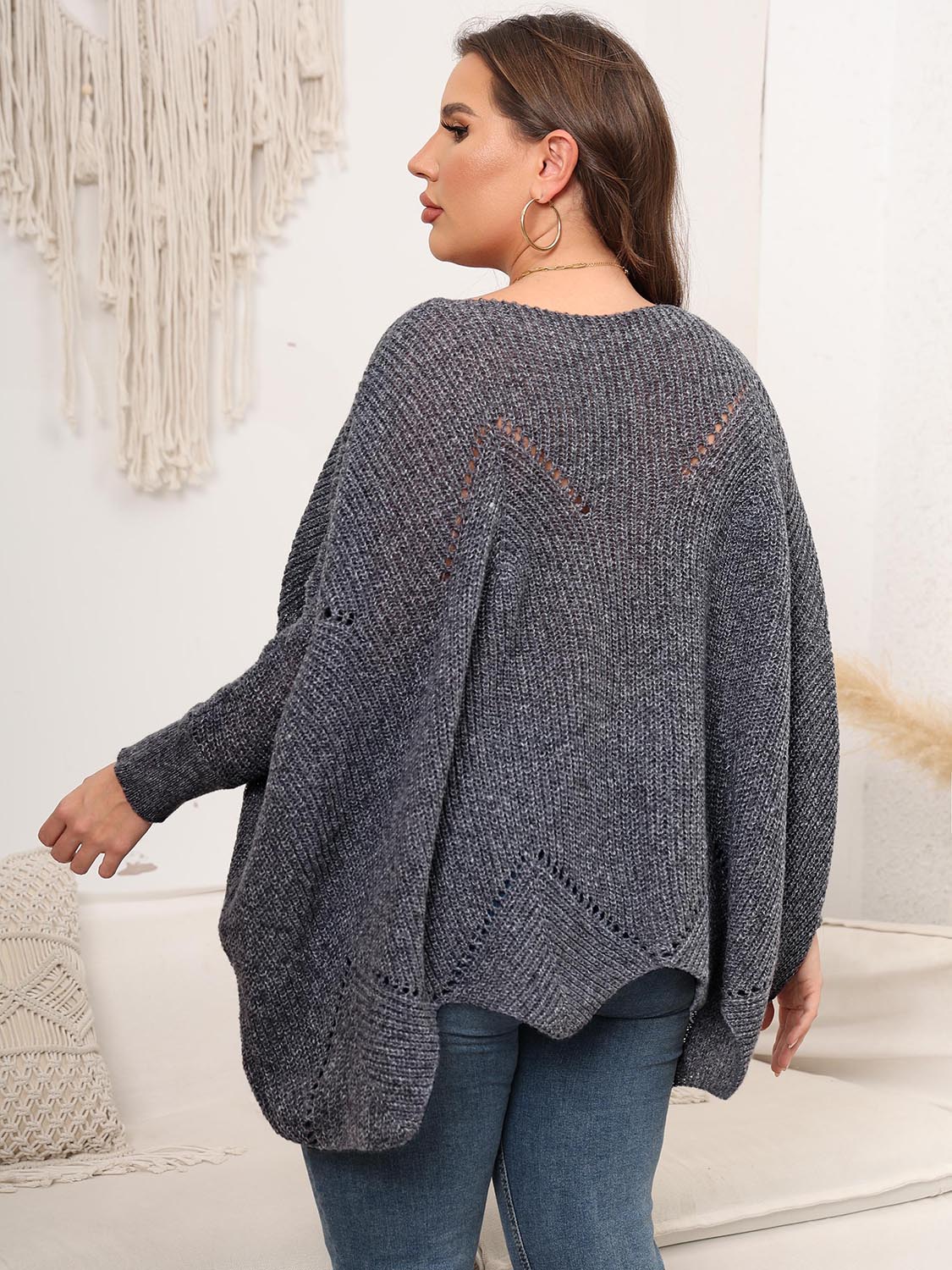 Plus Size Round Neck Batwing Sleeve Sweater 