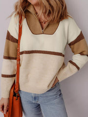 Color Block Zipped Collared Sweater 