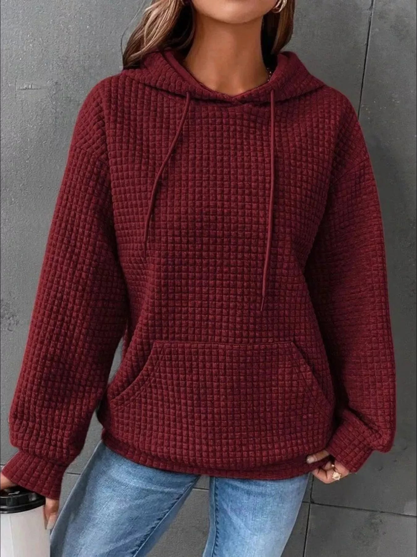 Full Size Textured Kangaroo Pocket Hoodie Plus Size 