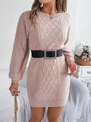 Diamond Cable Knit Sweater Dress with Long Sleeves 