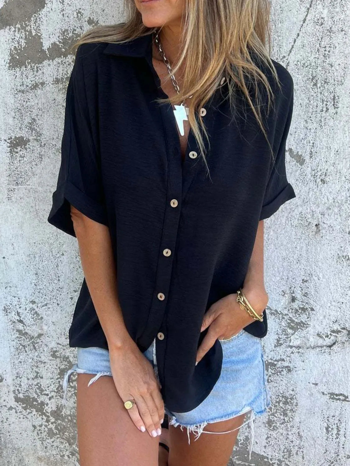 Full Size Collared Neck Half Sleeve Shirt Plus Size 