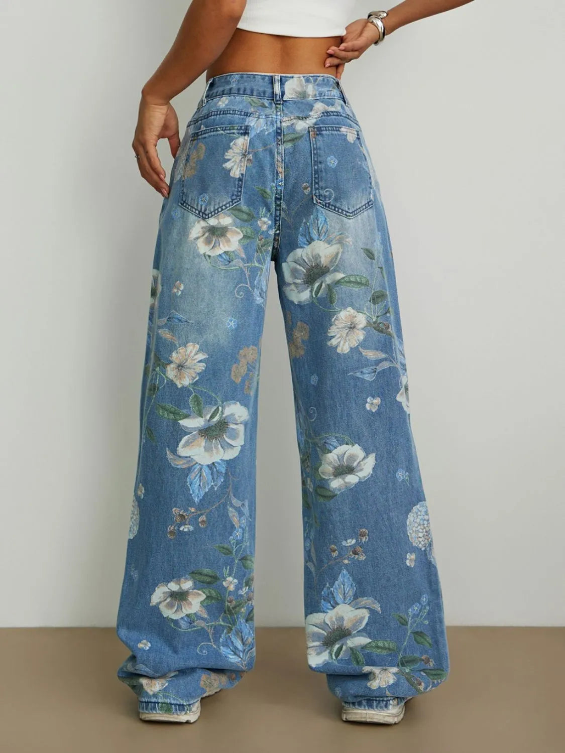 Printed Wide Leg Jeans 