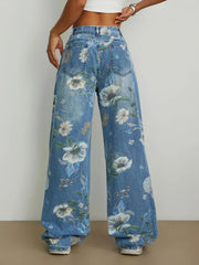 Printed Wide Leg Jeans 