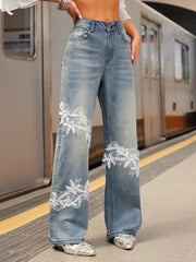 Lace Detail Wide Leg Jeans 