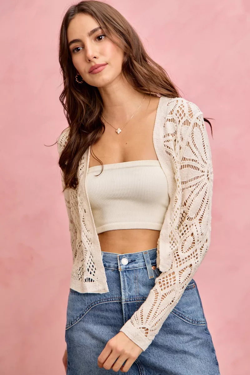 SO ME Crochet Knit Long Sleeves Cardigan Sweater 