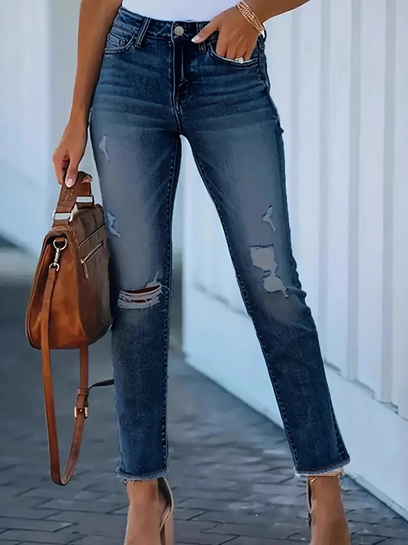 Distressed High-Waisted Skinny Jeans 