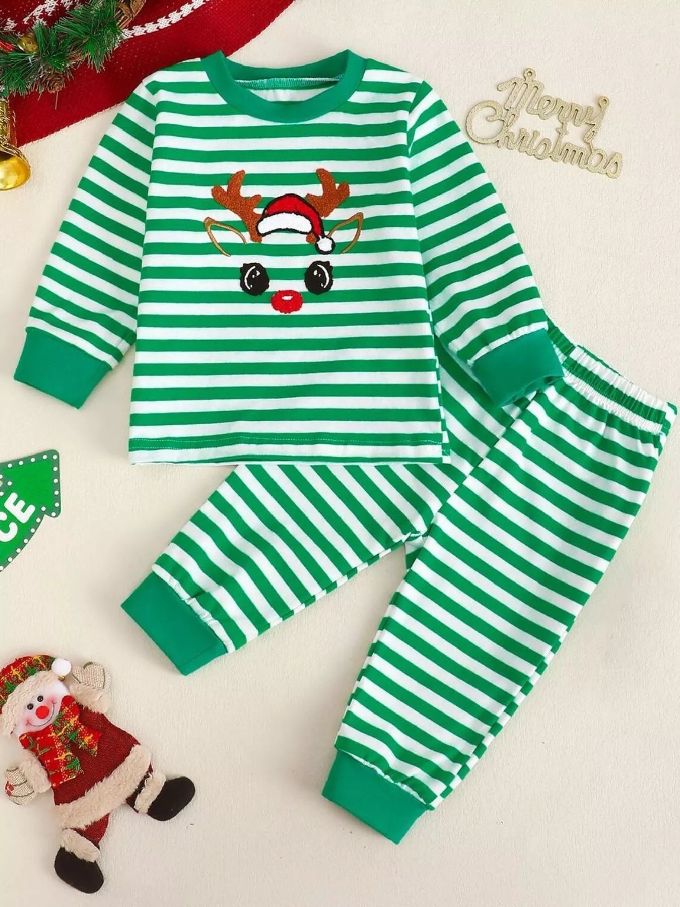 Children's Christmas Striped Pajama Set 