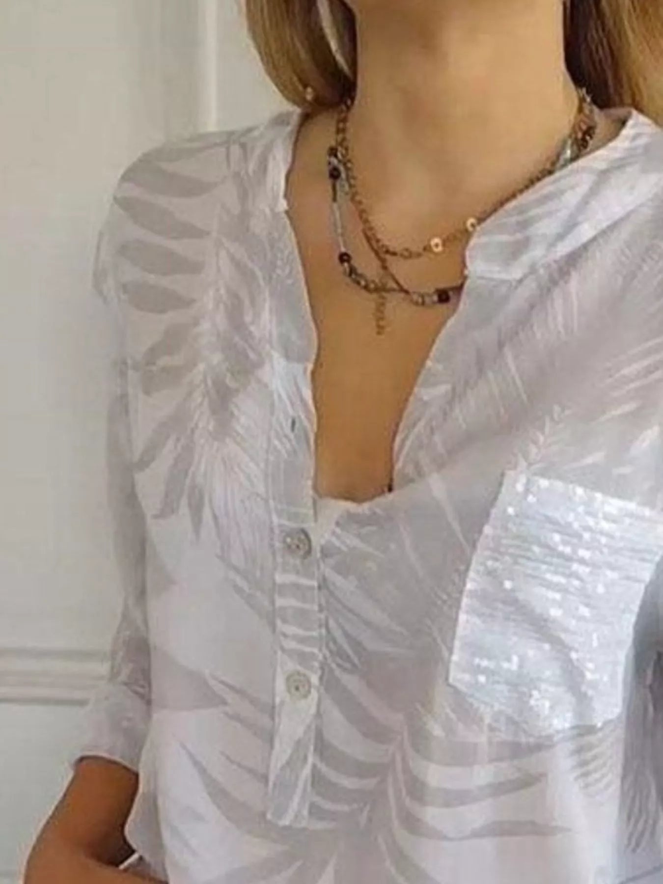 Full Size Printed Button Detail Long Sleeve Blouse Plus Size 