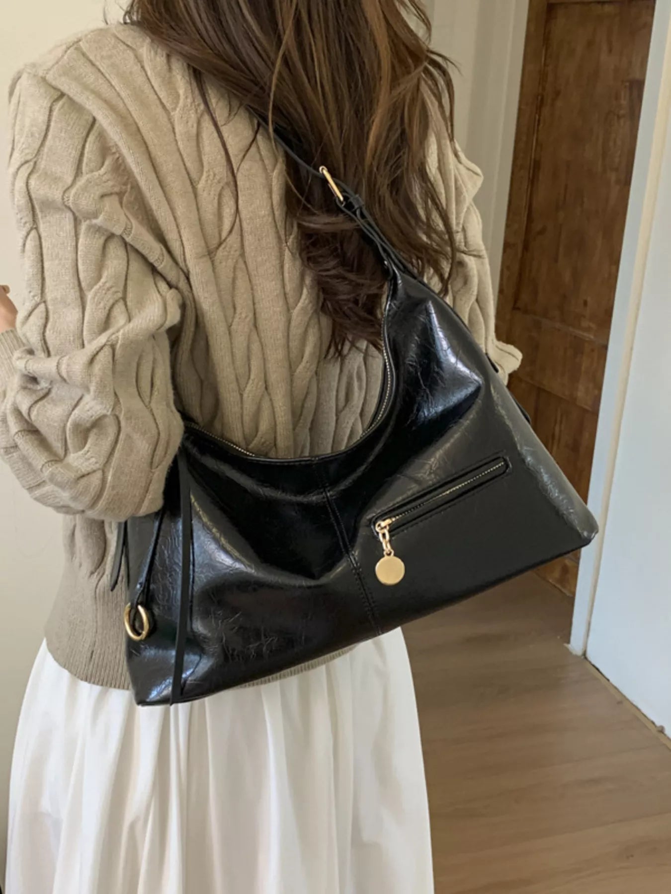 Leather Hobo Shoulder Bag 