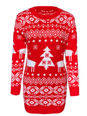 Christmas Element Round Neck Mini Sweater Dress 