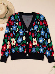 Floral Print V Neck Buttoned Cardigan 