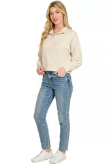 Zenana Scuba Half Zip Pullover With Kangaroo Pockets 