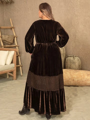 Plus Size V-Neck Balloon Sleeve Maxi Dress 