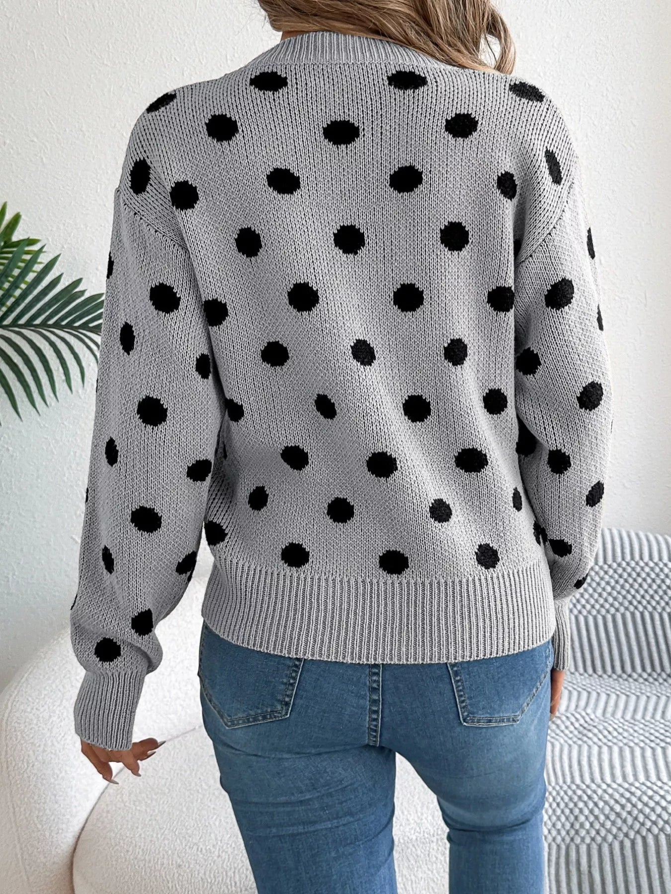 Polka Dot Round Neck Sweater 