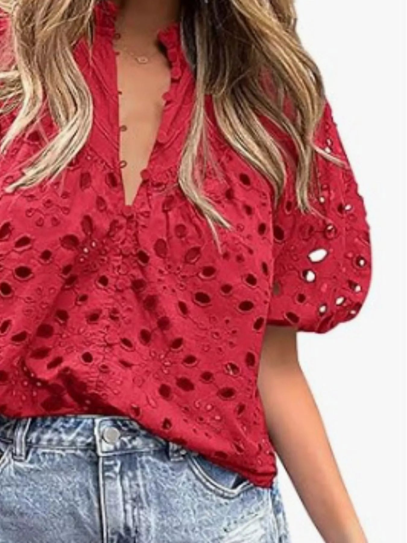 Eyelet Embroidered Puff Sleeve Blouse 