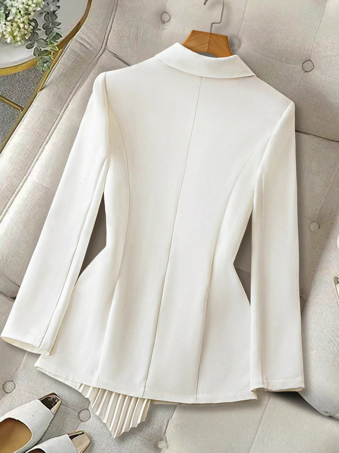 One Button Asymmetric Pleated Hem Blazer 