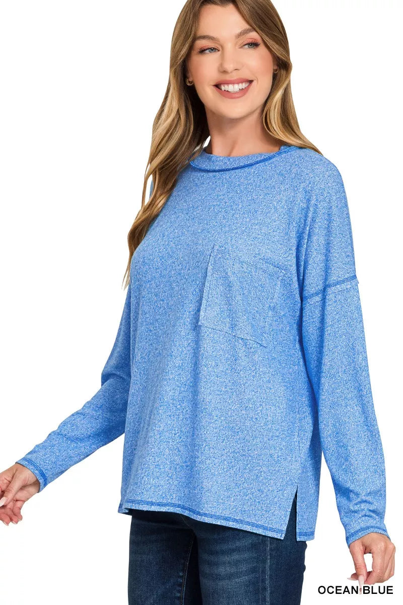 Zenana Soft Melange Hacci Round-Neck Long Sleeve T-Shirt 