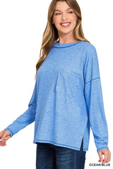 Zenana Soft Melange Hacci Round-Neck Long Sleeve T-Shirt 