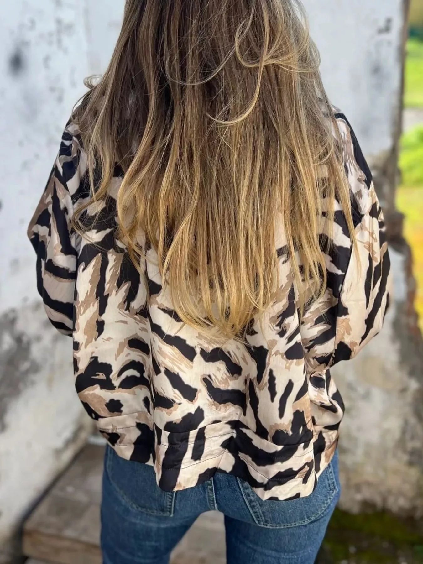 Full Size Zip Up Zebra Print Bomber Jacket Plus Size 
