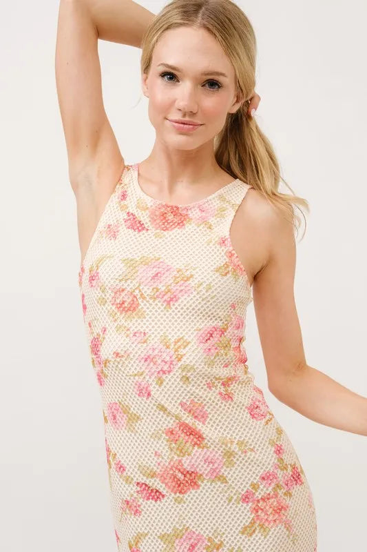 And The Why Floral Fishnet Bodycon Midi Dress 
