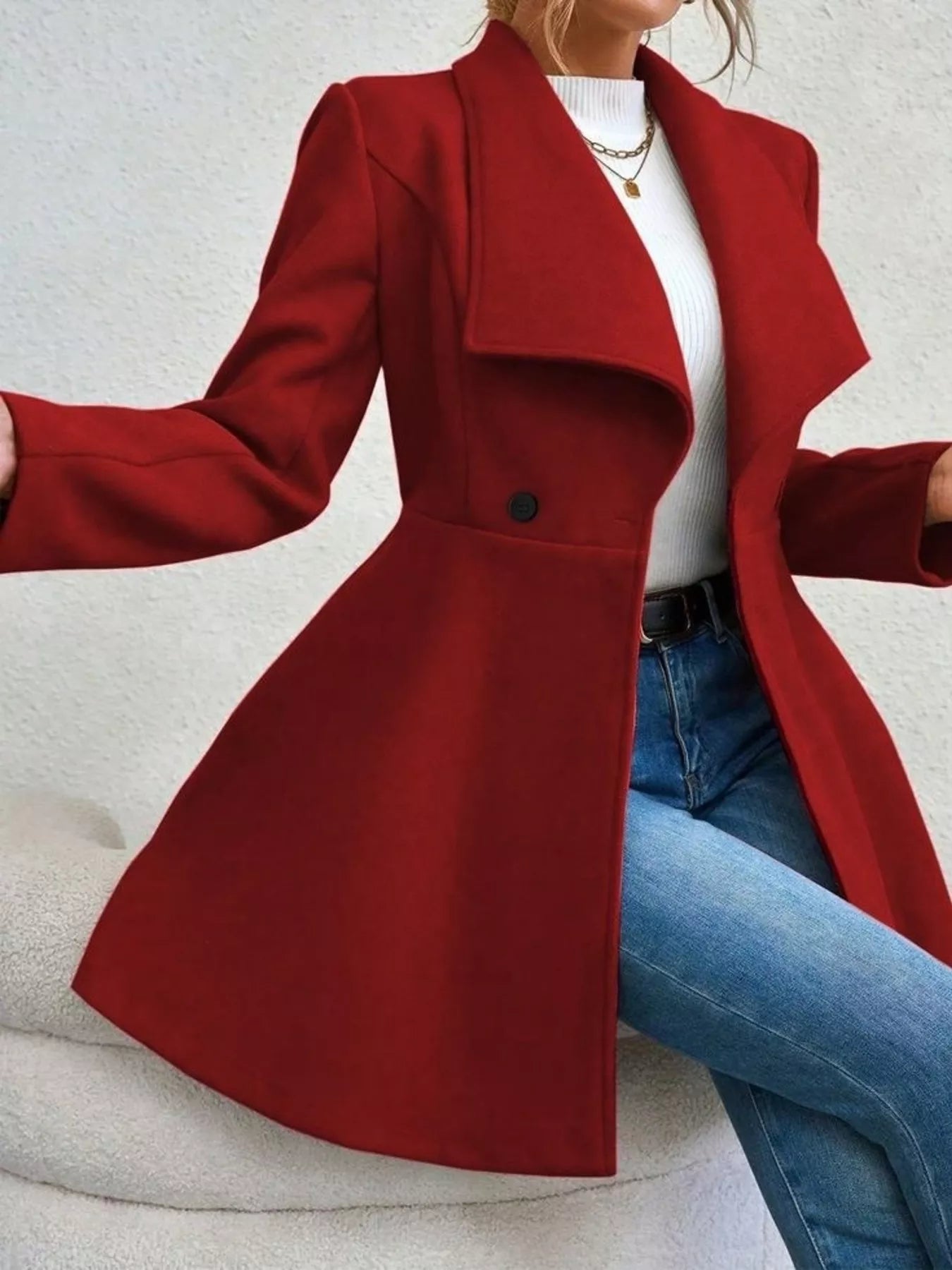 Collared Neck Double Breasted Coat 