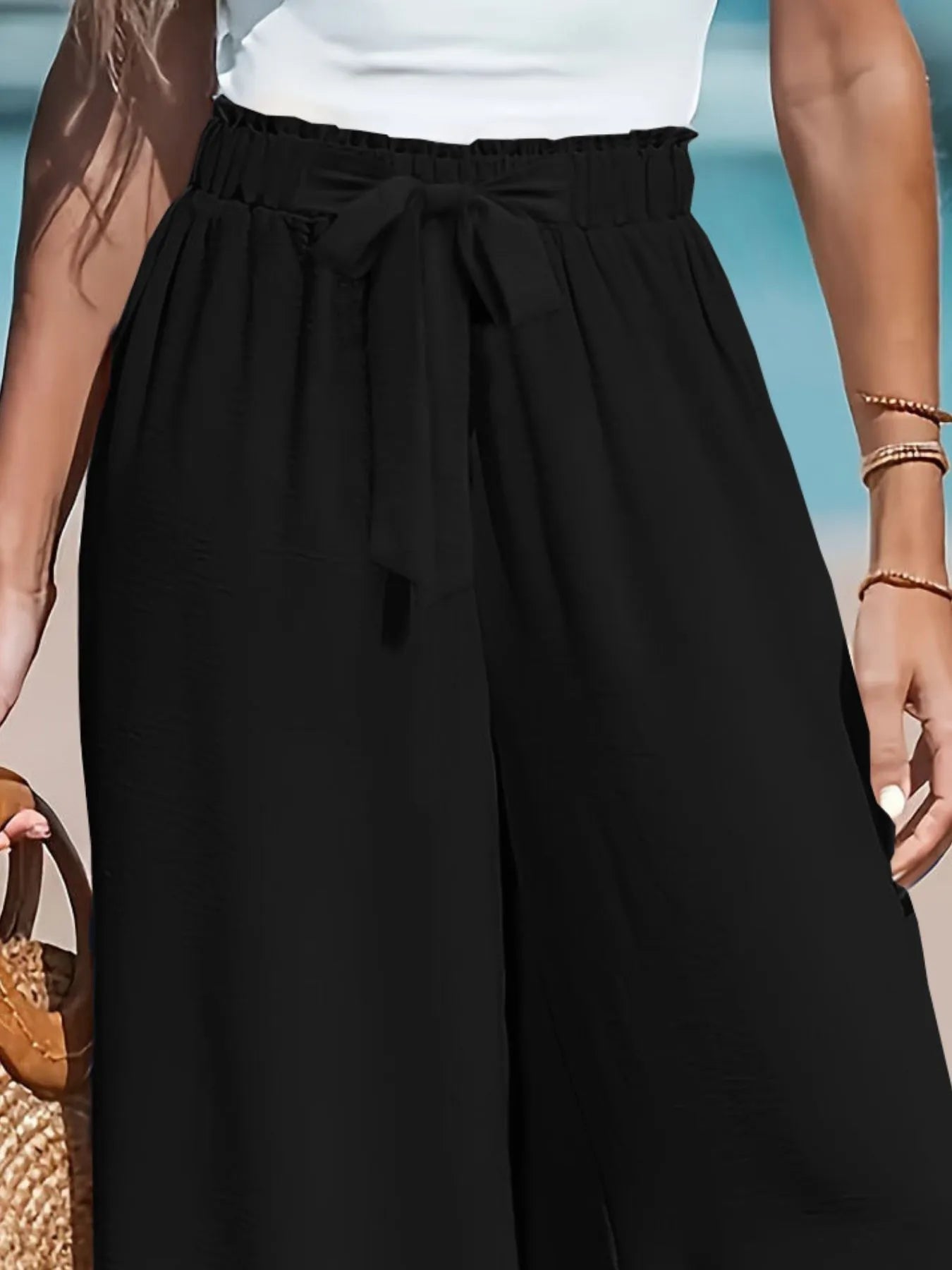 Full Size Drawstring Waist Wide Leg Pants Plus Size 