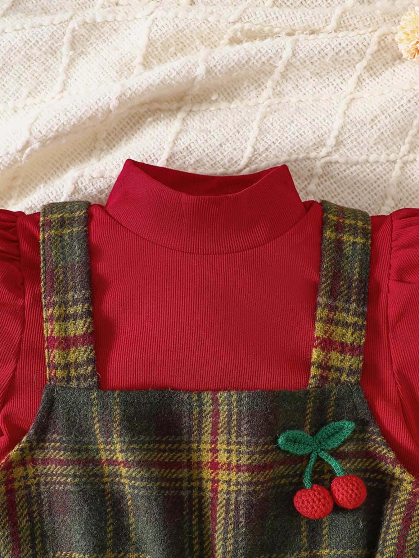 Children's Long Sleeve Top and Plaid Dress Set 