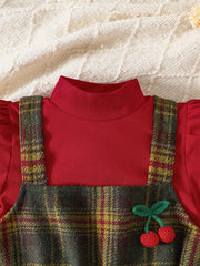 Children's Long Sleeve Top and Plaid Dress Set 