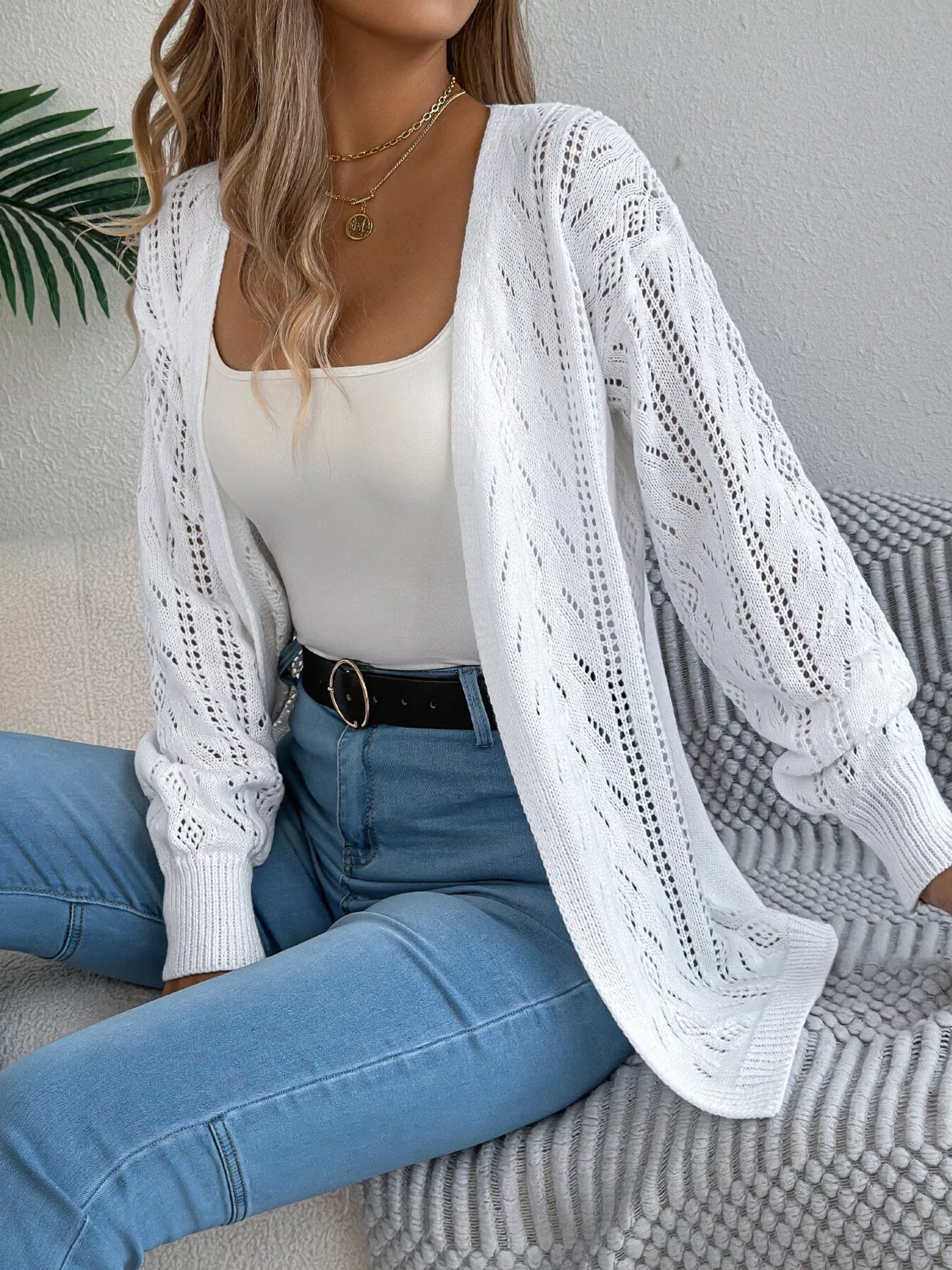 Openwork Open Front Cardigan 