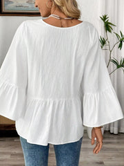 V-Neck Bell Sleeve Blouse 