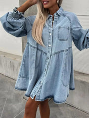 Oversized Long Sleeve Button-Up Denim Dress 