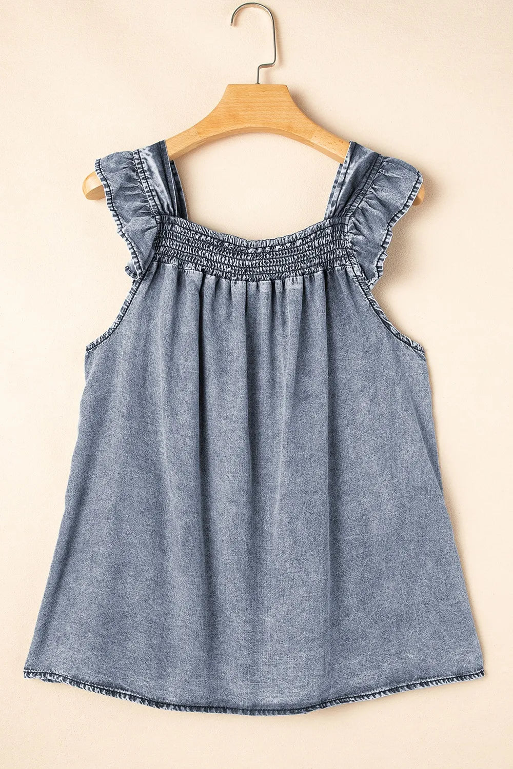 Ruffled Shirred Denim Top 