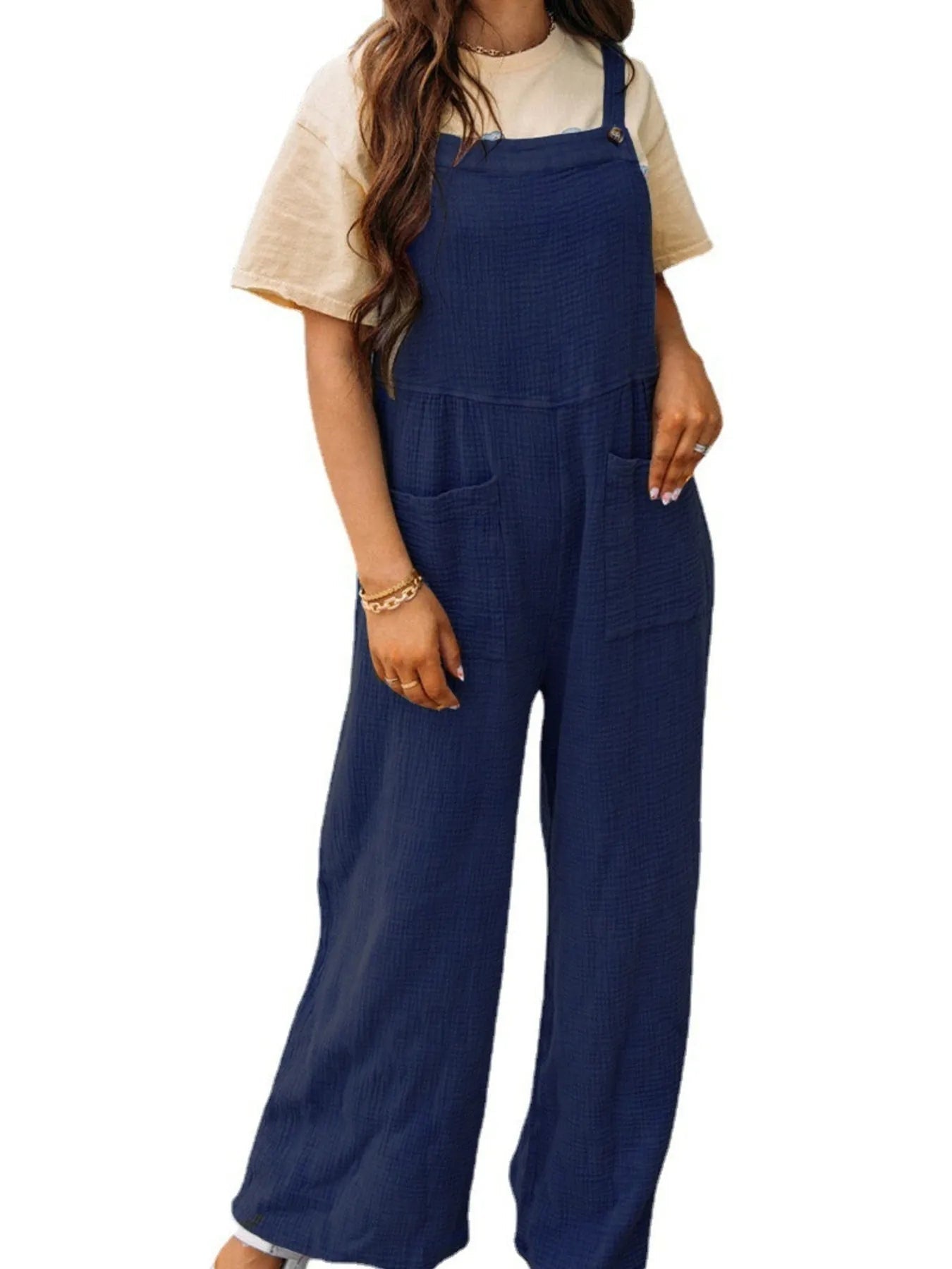 Full Size Casual Wide Leg Textured Overalls Plus Size 