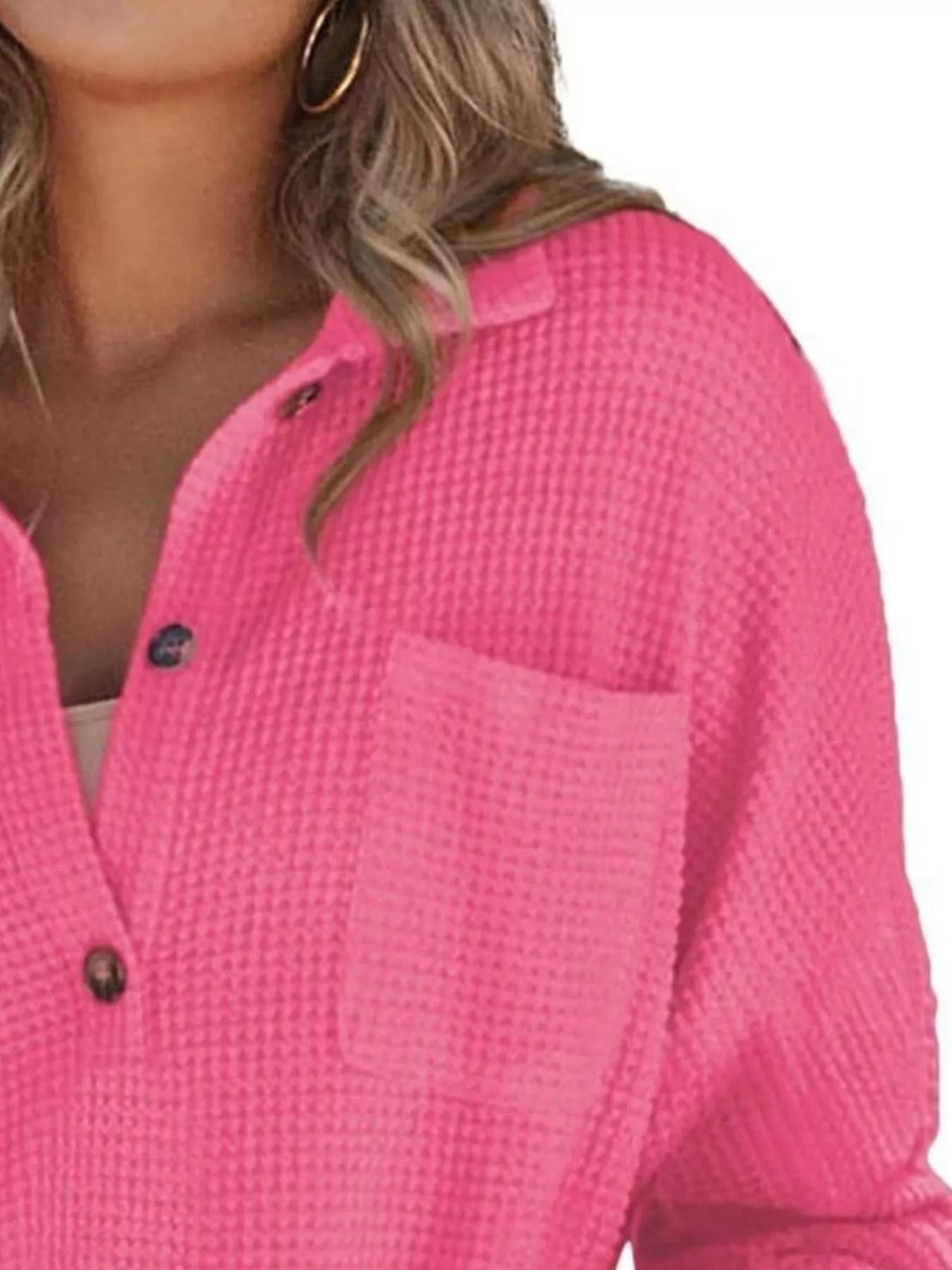 Casual Waffle Knit Button Detail Blouse 