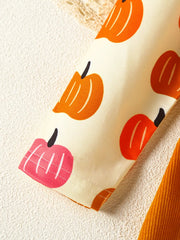 Children's Pumpkin Print Ruffle Dress with Bow Headband 