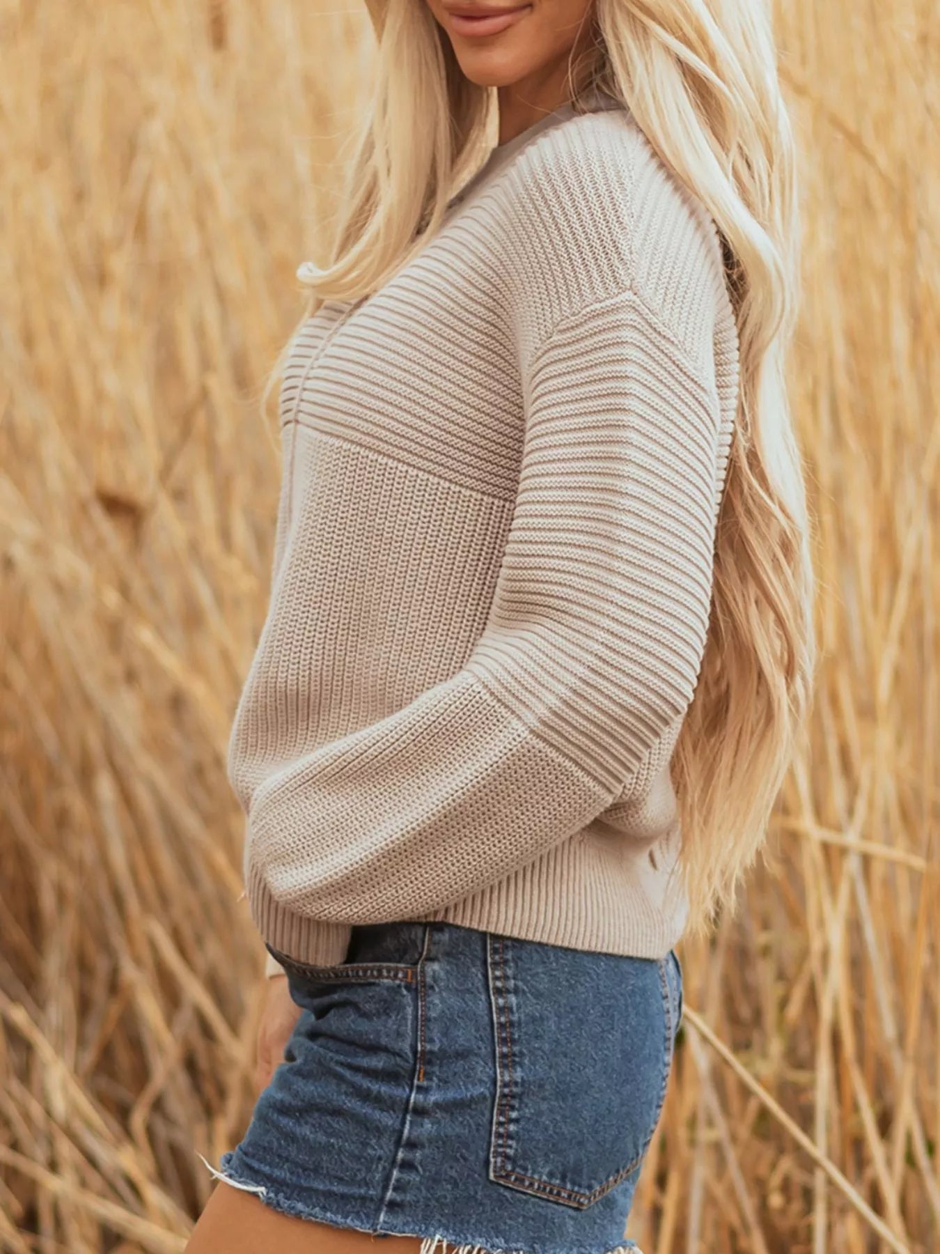 Texture Knitted Dropped Shoulder Sweater 
