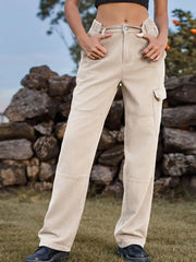High Waist Cargo Straight Jeans 