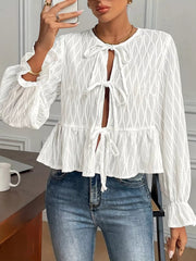 Tie Front Flounce Sleeve Blouse 