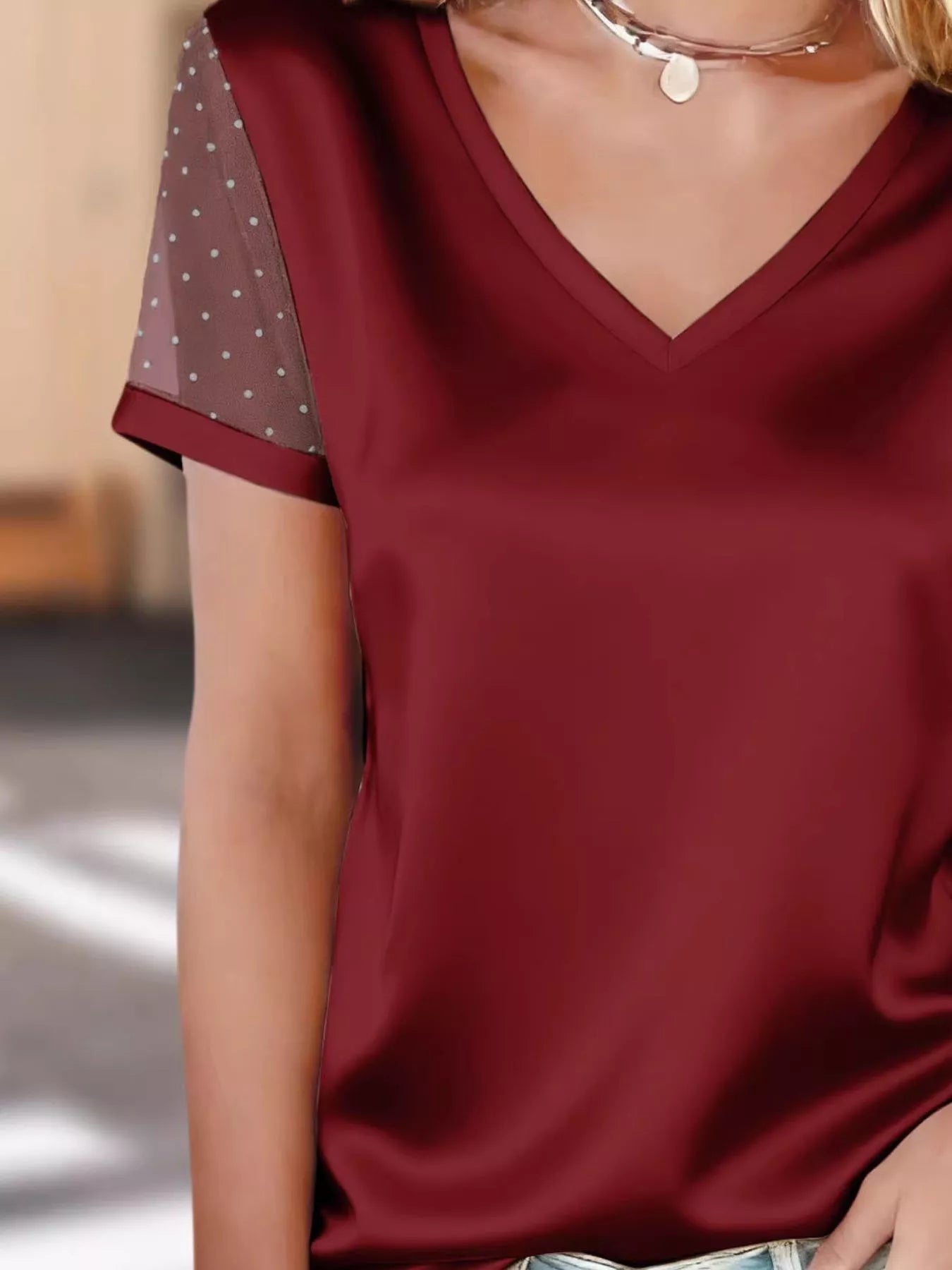 Sheer Sleeve V-Neck Top 