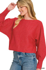 Zenana Boat Neck Balloon Sleeve Sweater 