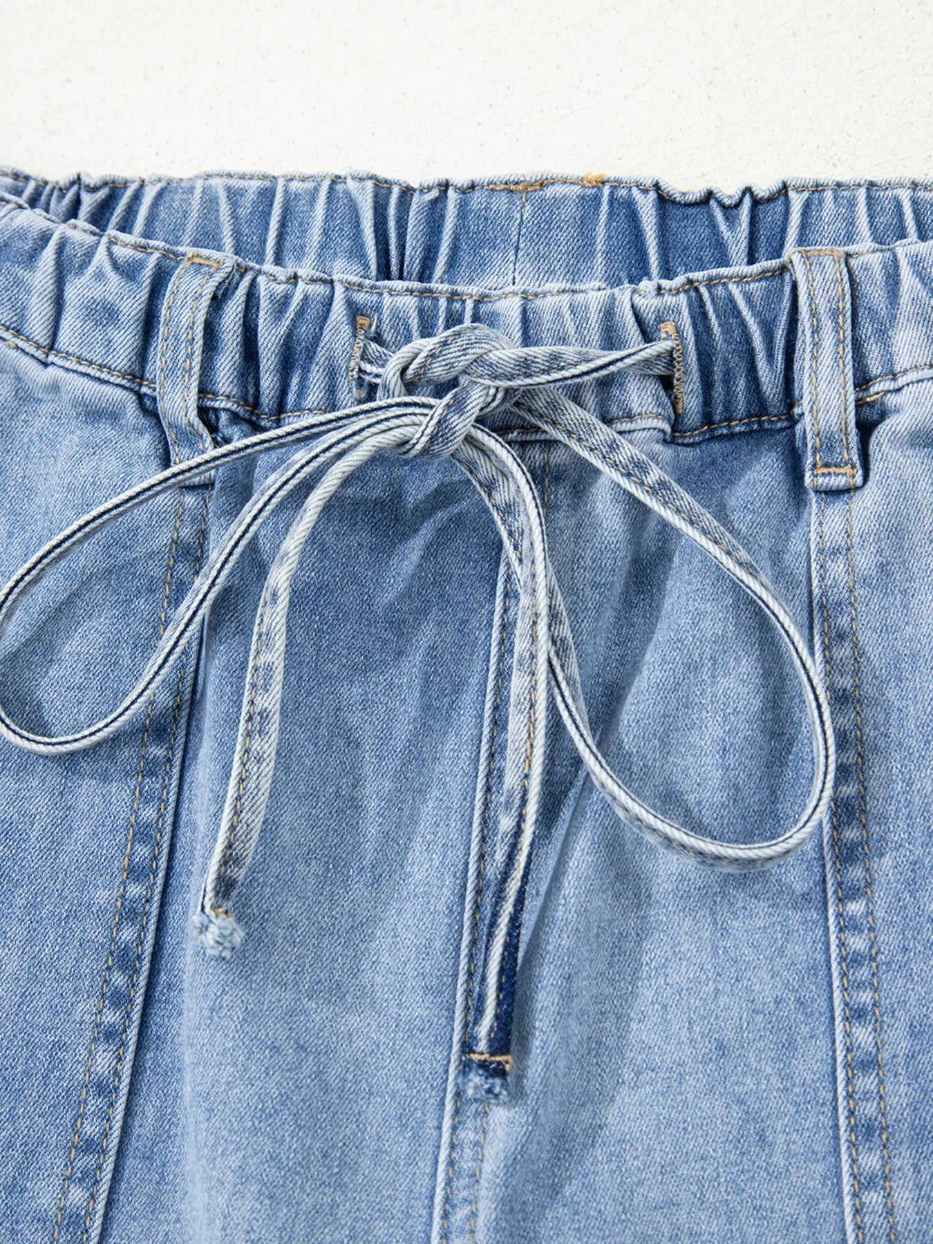 Wide Leg Drawstring Raw Hem Jeans 