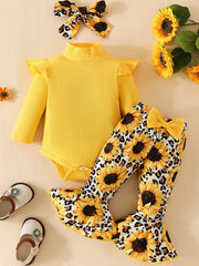 Children's Ruffled Bodysuit and Sunflower Pants Set 