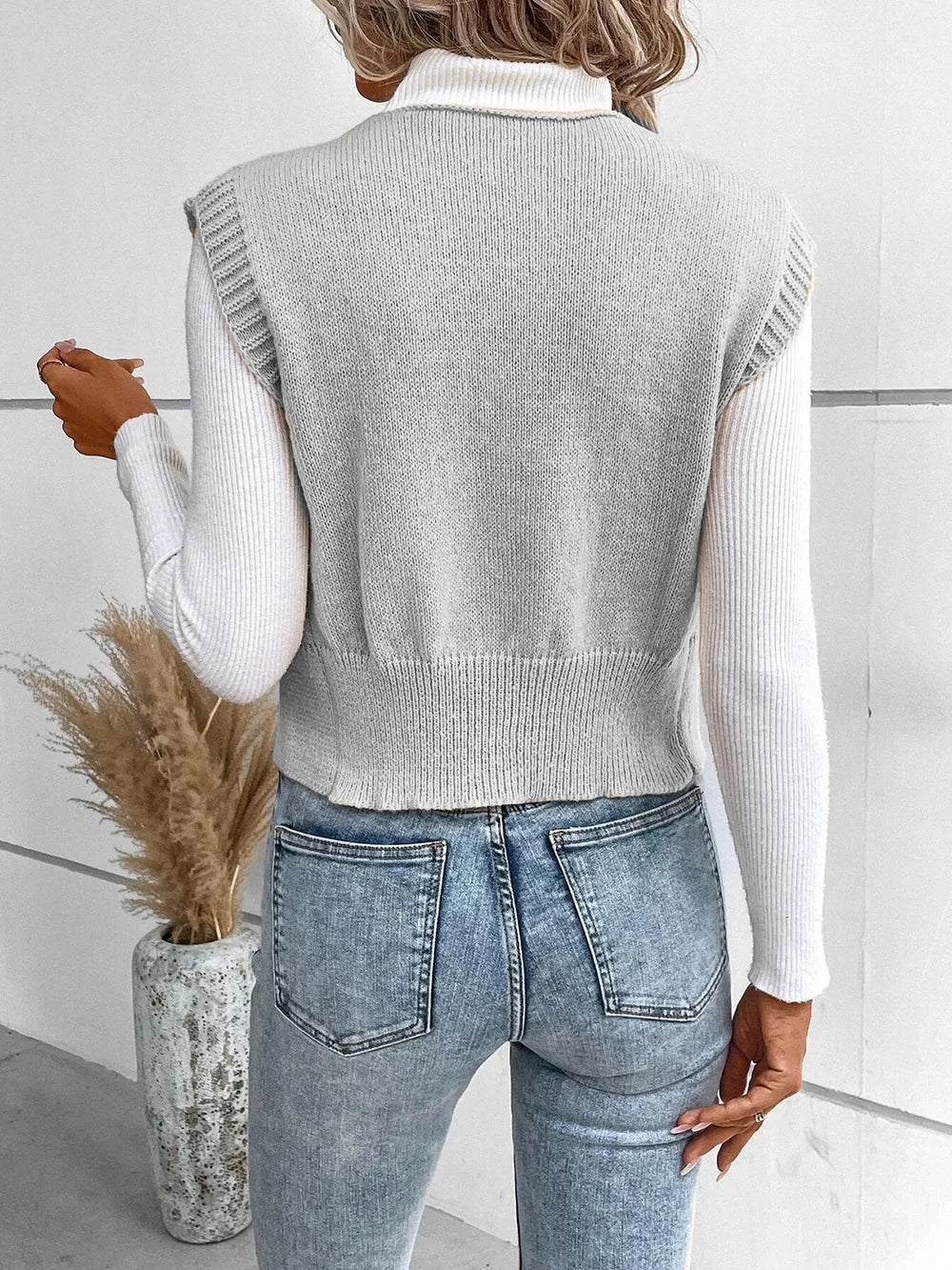 Full Size Button Up V-Neck Sweater Vest 