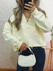 Flower Heart Button Long Sleeve Cardigan 
