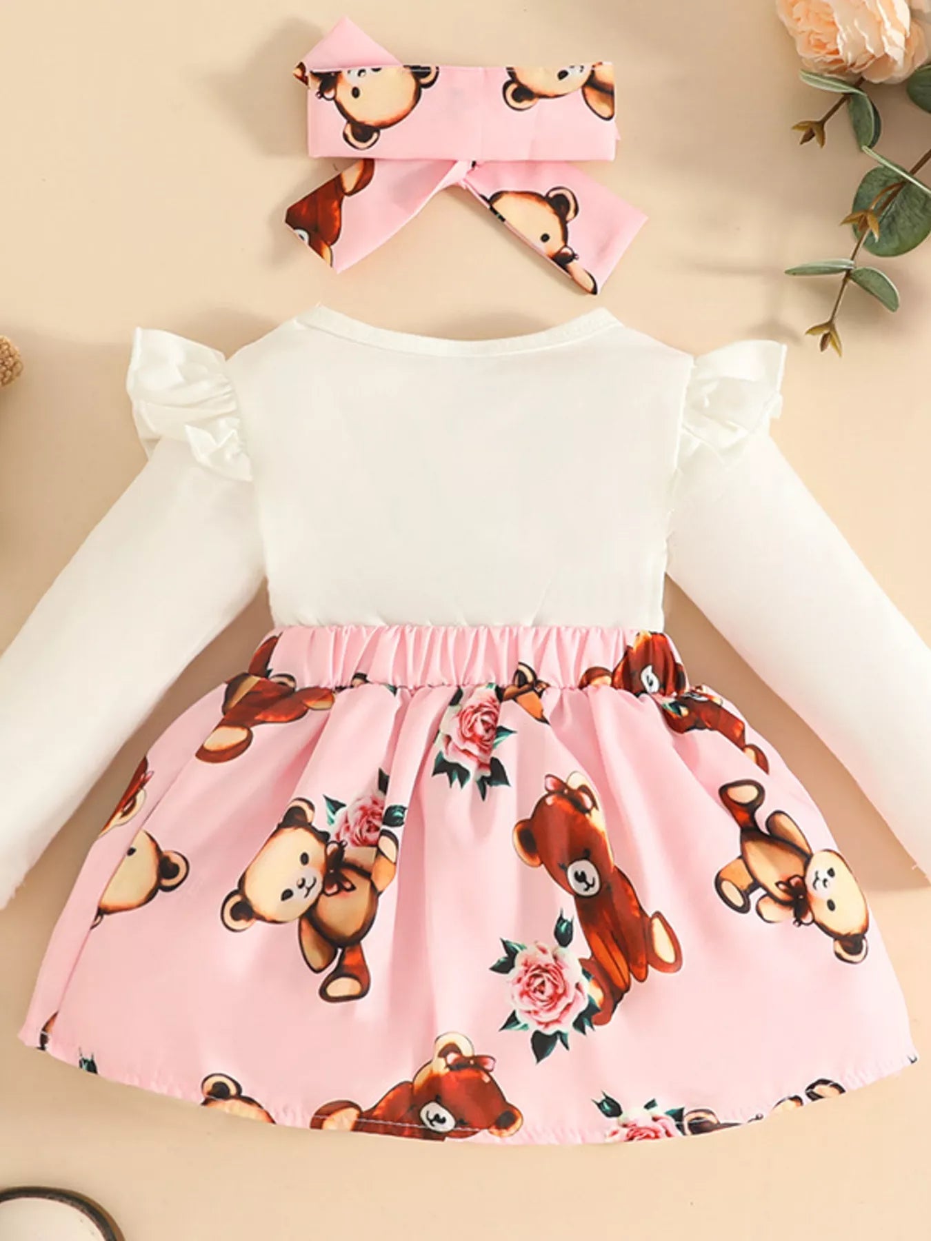 Children's Bear Long Sleeve Dress with Headband 