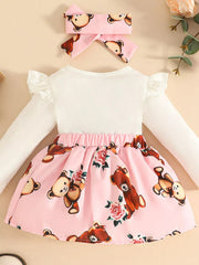 Children's Bear Long Sleeve Dress with Headband 