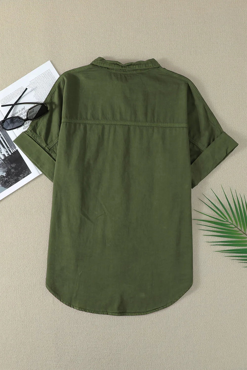 Pocketed Button Up Short Sleeve Denim Shirt 
