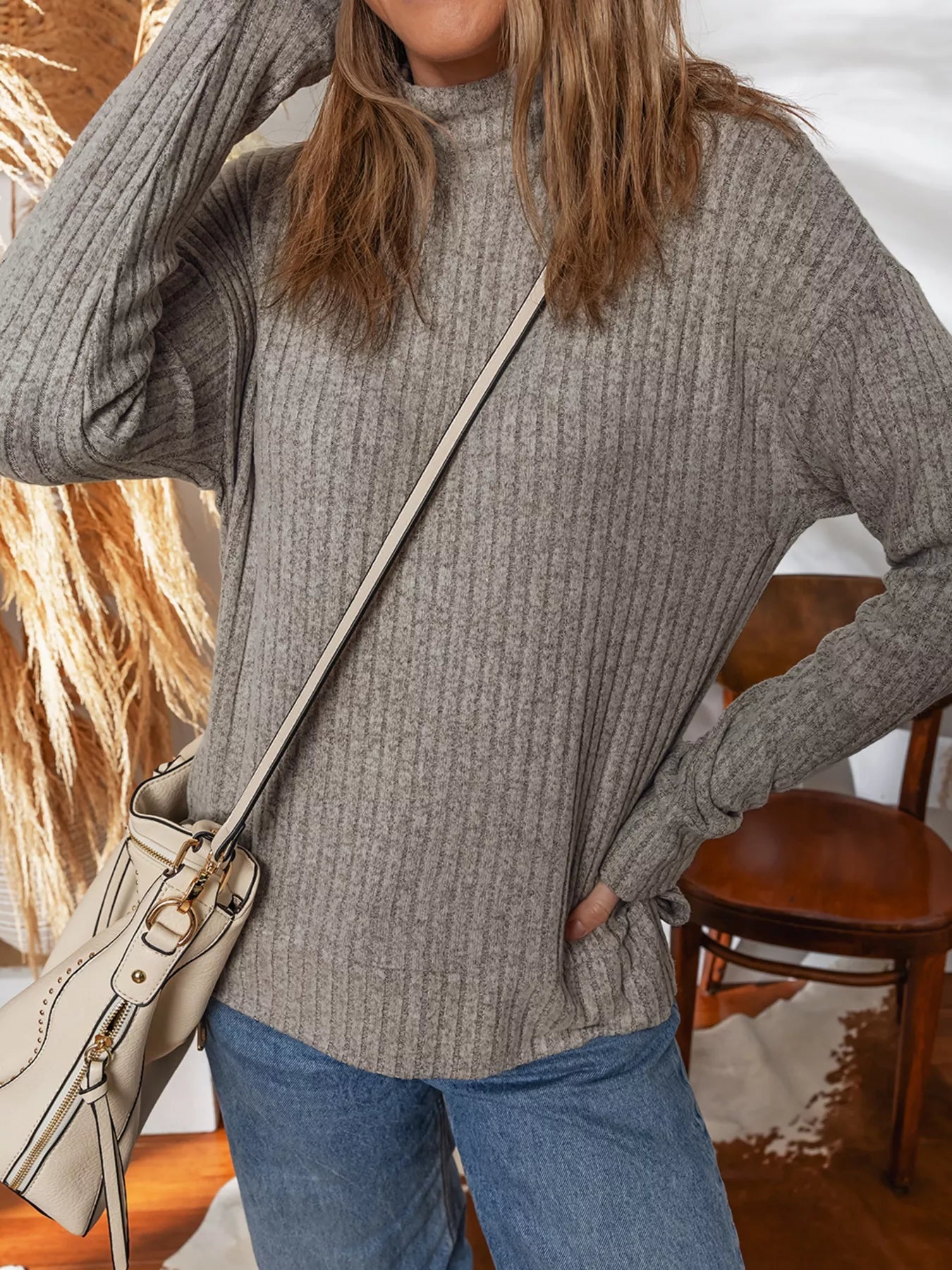 Ribbed High Neck Knitted Top 